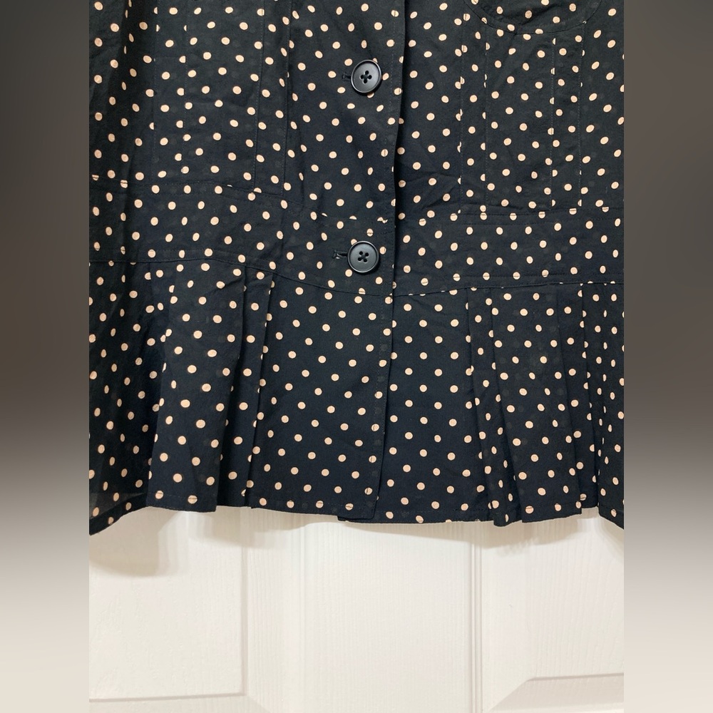 DKNY Black Tan Polka Dot Long Sleeve Silk Button Down Shirt 16 Parisian Chic XL - Picture 4 of 7